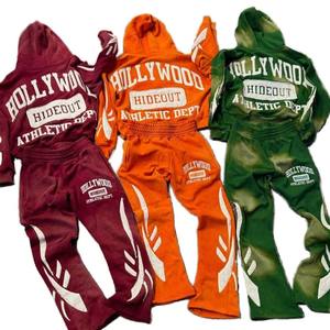 Survêtement d'hiver pour homme 100% coton, impression personnalisée en relief, jogging évasé, sweat-shirt à capuche avec jogging évasé, survêtement - Product Image 1