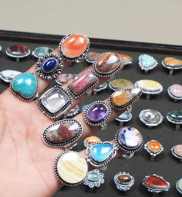 Assorted Rings At Factory Cost Fashion Jewelry Wholesale Solid Brass Material Silver Plated Multi Gemstone Bezel Set Mixed Shape
