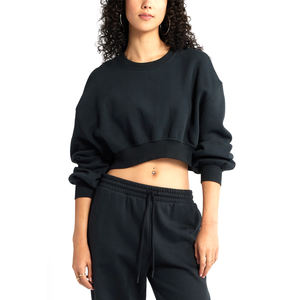 Meilleure vente Vêtements pour femme de couleur unie à manches longues Sweatshirts pour femme Ensemble de survêtements courts brodés personnalisés pour femme - Product Image 1
