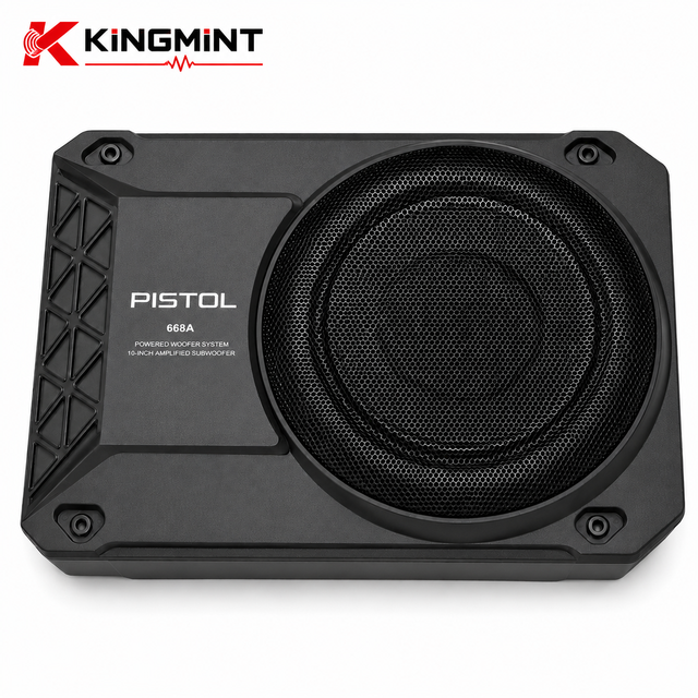 Compact Slim Profile 10 Inch 800W Max 200W RMS 4 Ohm Under Seat Active Powered Subwoofer Bass Woofer for Car Audio System