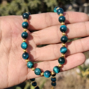 Collar de Cuentas de Ojo de Tigre Azul de 8 mm, Collar Redondo de Ojo de Tigre Natural, Joyería de Piedras Preciosas Minimalista Hecha a Mano, Regalo - Product Image 3