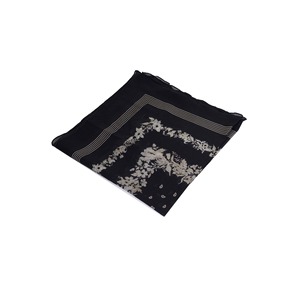 100% Cotton Voile Ethnic Bandana Black and Beige Striped Edge with Floral Center Detail Bandana Scarf - Product Image 4
