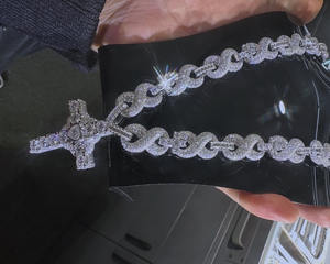 Pendentif croix en moissanite glacée de luxe, chaîne de bijoux hip-hop, plaqué rhodium, cadeau de fête avec maillons cubains - Product Image 2