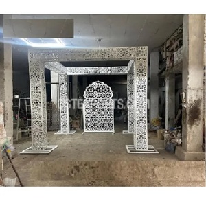 Elegante oro blanco Manavarai Saree función escenario maravilloso anillo de boda hindú función evento escenario elegancia boda fiesta escenario - Product Image 1