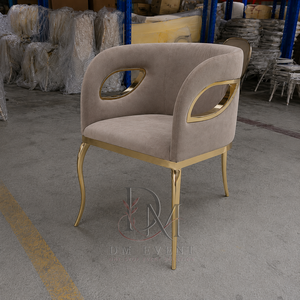 Silla de Comedor Moderna con Respaldo Curvo y Brazos Recortados, de Acero Inoxidable Dorado, con Tapicería Color Taupe, para Hoteles y Eventos de Boda, Venta al Por Mayor - Product Image 2