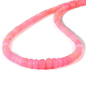 Natural Pink Fire Opal Beads Necklace Genuine Pink Gemstone Beads Multi Color Beads Necklace Jewelry Gif Her With Silver Chain