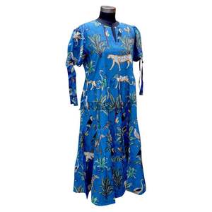 High Quality Handmade 100% Cotton Digital Printed Women Tea-Length Crew Neck Formal <b>Evening</b> Party Summer <b>Dress</b> for woman - Product Image 1