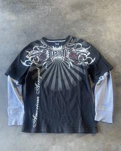 Prince Custom Sun Faded Screen Print Camiseta Vintage Cotton Wash Hombre Doble capa de manga larga Distressed Stone AcidWash T Shirt - Product Image 1