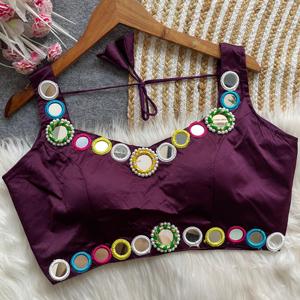 Festival Wear Malai Satin avec miroir et perles Work Blouse Fabricant et fournisseur de Surat au taux le plus bas - Product Image 6