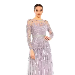 Robes de cocktail élégantes pour dames Robe de soirée respirante longueur en T Caractéristique antistatique Perles de broderie en maille poly Impression de perles - Product Image 1