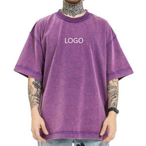 Logo personnalisé lourd en gros T-shirt pour hommes délavé vintage 100% coton T-shirt surdimensionné délavé à l'acide pour la conception de logo OEM pour hommes - Product Image 2