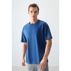 Camiseta Básica de Cuello Redondo para Hombre Air Jones, Color Azul Parlamento, 100% Algodón, Gruesa, Suave y Texturizada, Corte Holgado - Modelo 88353 - Product Image 3