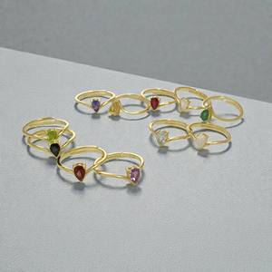 Tanzanite <b>Quartz</b> Gold Plated Pear Shape Gemstone <b>Rings</b> | 925 Sterling Silver Birthstone <b>Rings</b> for Women Wholesale - Product Image 3