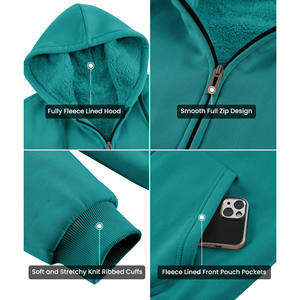 Sweat à capuche zippé à manches longues pour homme, style streetwear décontracté, grammage lourd, automne, imprimé brodé et gaufré, uni teint, avec logo personnalisé - Product Image 4