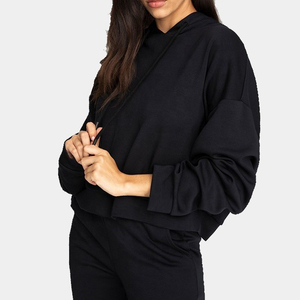 Sudadera con capucha de algodón de moda coreana recortada para mujer, tejido de punto suave, dobladillo acanalado para ropa de calle informal en invierno - Product Image 3