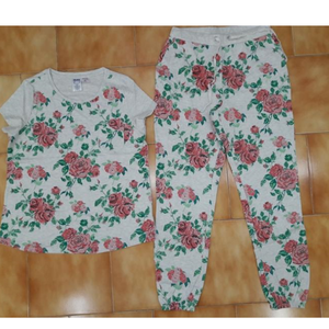 ชุดนอนแขนสั้นคอปกผ้าฝ้าย 100% สำหรับผู้หญิง พิมพ์ลายทั้งตัว เอวยางยืด ขอบเอวและชายเสื้อแบบริบ เนื้อผ้านุ่ม สไตล์หรูหราสำหรับวันพักผ่อน - Product Image 1