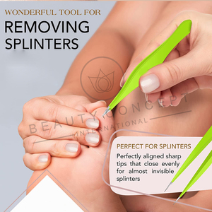 Pince à épiler professionnelle de couleur verte avec nez d'aiguille de précision pour cheveux incarnés échardes par Beauty Concept - Product Image 3