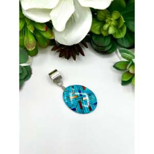 Joe Reano Turquoise Multi-Stone and Sterling Silver Pendant Rhodium Plated Religious Charm with Rose Gold Gold Jewelry - Product Image 3