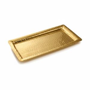 Elegante Bandeja Rectangular de Acero Inoxidable Dorado Martillado, Personalizable, con Asa Ligera, para Decoración del Hogar o Bodas - Product Image 1