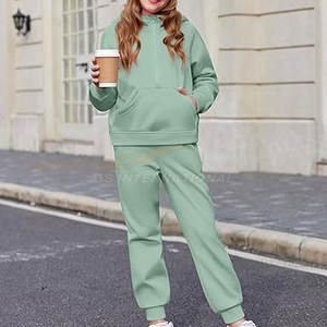 ชุดวอร์มลำลองสำหรับเด็กผู้หญิงชุดวอร์มผ้าระบายอากาศมีฮู้ดและกางเกงจ๊อกกิ้งมีซิปแบบทันสมัยสำหรับฤดูใบไม้ร่วงฤดูหนาว - Product Image 3