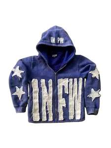 Sweat à capuche d'hiver à fermeture éclair complète Boxy recadrée poids lourd appliqué Patch broderie lavage à l'acide Logo avant femmes - Product Image 5