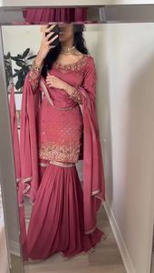 Hot Selling Classy <strong>Latest</strong> Golden Wedding <strong>Wear</strong> Heavy Faux Georgette With Sequence Work Top Duppta and Sharara <strong>Suit</strong> for Women