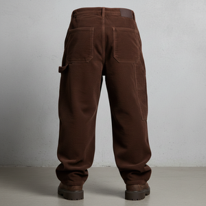 Pantalon de travail en coton 100% brun chocolat de poids moyen, coupe ample surdimensionnée pour homme, jambe large, double genouillère, taille mi-haute, logo personnalisé - Product Image 2