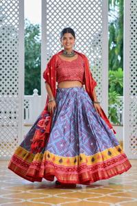 Amisha Tussar Soie Vert clair Designer Lehenga Choli Vêtements indiens et pakistanais en ligne - Product Image 4
