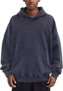 Sudaderas con Capucha para Hombre, Estilo Casual de Invierno, Lavado Ácido, Color Sólido, 100% Algodón, Felpa, Transpirable, Corte Regular - Product Image 3