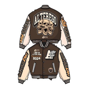 Chaqueta Varsity Premium con Parche de Calavera para Hombre, Chaqueta Bomber Universitaria Bordada, Ropa de Calle de Moda, Abrigo Cálido de Invierno - Product Image 1