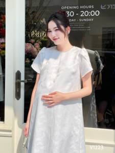 ชุดเดรสลำลองสำหรับคุณแม่, ชุดเดรส V1223แขนสั้นผ้าชีฟองเนื้อนุ่มปักลายผูกโบว์ผ้าคอตตอนเนื้อนุ่มกันไฟฟ้าสถิตสำหรับฤดูร้อน - Product Image 6