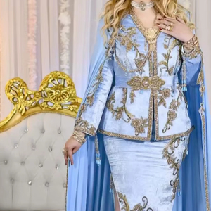 DESLUJANTE VESTIDO DE SKY-BLUE-JACKET-KARAKOU CON VELO CON Cuentas de Cristal Adornadas, piedra, Dabka Trabajo PARA FIESTAS/Boda = 2024 - Product Image 1