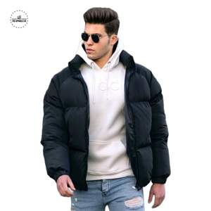 Custom Fashion Style Men's Warm Waterproof Navy Blue Hooded Puffer Jacket Wholesale Winter Streetwear Down Jacket for Men - Product Image 2
