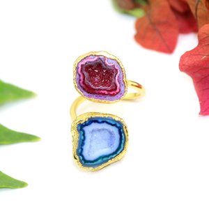 Moda atemporal púrpura Lite azul geoda Druzy 24K oro galvanizado anillo ajustable joyería mujeres venta al por mayor forma a granel India - Product Image 5