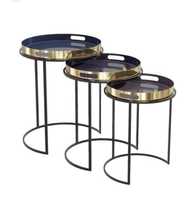 Table basse moderne à 3 pièces avec plateau en bois et pieds en métal, personnalisable pour la maison, l'hôtel, le restaurant, le salon, table d'appoint