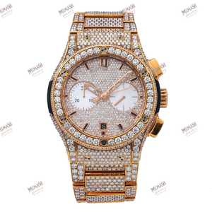 Reloj de cuarzo con cronógrafo de diamantes de moissanita con acento dorado de calidad superior, reloj de edición limitada con dos esferas secundarias únicas completamente heladas