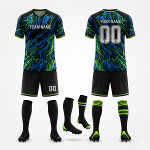 Conjunto de Camiseta de Fútbol con Estampado Eléctrico, Uniforme de Fútbol Personalizado para Equipo, Alta Calidad, Transpirable, 100% Poliéster, Secado Rápido, Cuello en V, Manga Corta - Product Image 2