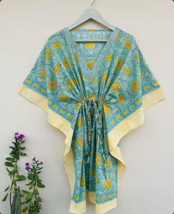 Cotton Hand Block Printed Long <b>Kaftan</b> Women Nightwear Loose Dress <b>Ladies</b> Caftan Indian Cotton <b>Kaftan</b> for Women Hand Block Print - Product Image 2