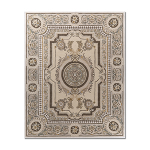 Tapis rectangulaire Kora Ivory Boho en laine et viscose tufté à la main, motif médaillon, idéal pour chambre et salon, fait main, couleur unie - Product Image 1