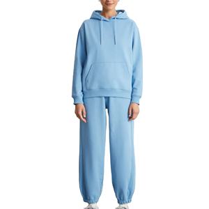 Ensemble deux pièces tendance pour femmes, sweat-shirt à capuche ample et pantalon de survêtement à chevilles, épaules tombantes, manches longues, 100% coton, taille plus - Product Image 1