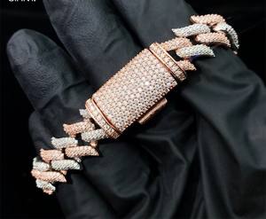 Pulsera de eslabones cubanos de diamantes de moissanita de Ley 925 de oro rosa y plata, collar, joyería Unisex de estilo cubano Popular - Product Image 4