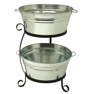 Support de seau à glace en métal galvanisé à 2 niveaux, bac à boissons rafraîchissantes, fournitures de fête, présentoir de service, fête, célébration - Product Image 1