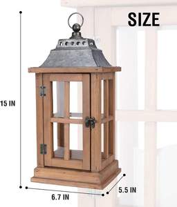 Abat-jour carré rustique fait main, style cage à oiseaux, porte-bougie de chevet, éclairage de nuit décoratif vintage en bois pour intérieur - Product Image 2