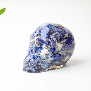 หินคริสตัลแกะสลักสไตล์โบฮีเมียนหัวกะโหลกสีฟ้าขนาด26X50X37มม. ของตกแต่งบ้านที่เป็นเอกลักษณ์สำหรับการสะสม - Product Image 1
