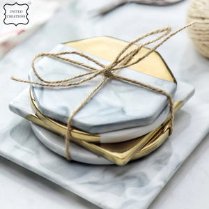 Juego de posavasos hechos a mano de oro blanco, posavasos de mármol de cerámica de estilo clásico personalizado con parte posterior de corcho para uso doméstico - Product Image 3