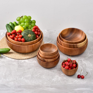 Bol en bois d'acacia poli, léger, pour la soupe, la salade, les collations, les fruits, le riz, les noix, le service, bol en bois pour les nouilles, pour les enfants - Product Image 2