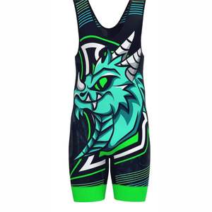 Combinaisons de lutte durables, extensibles et respirantes en polyester et élasthanne, personnalisables avec un design par sublimation, sans bretelles, fermeture à pression - Product Image 5