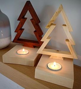 Centre de table de Noël en bois rustique avec base en bois naturel et plateau en aluminium pour décor saisonnier - Product Image 3