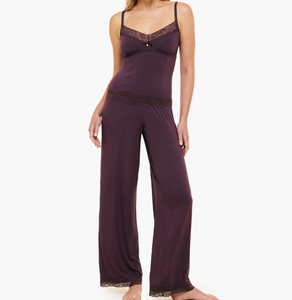 Ensemble pyjama femme grande taille, haut de pyjama et pantalon, pyjama femme, taille haute, deux pièces, respirant, vêtements de nuit, col en V, sexy, sans manches - Product Image 1