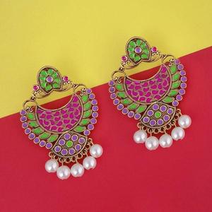 Boucles d'oreilles Kriaa Meenakari rose Accessoire de mode plaqué or Modèle 1314228L - Product Image 1